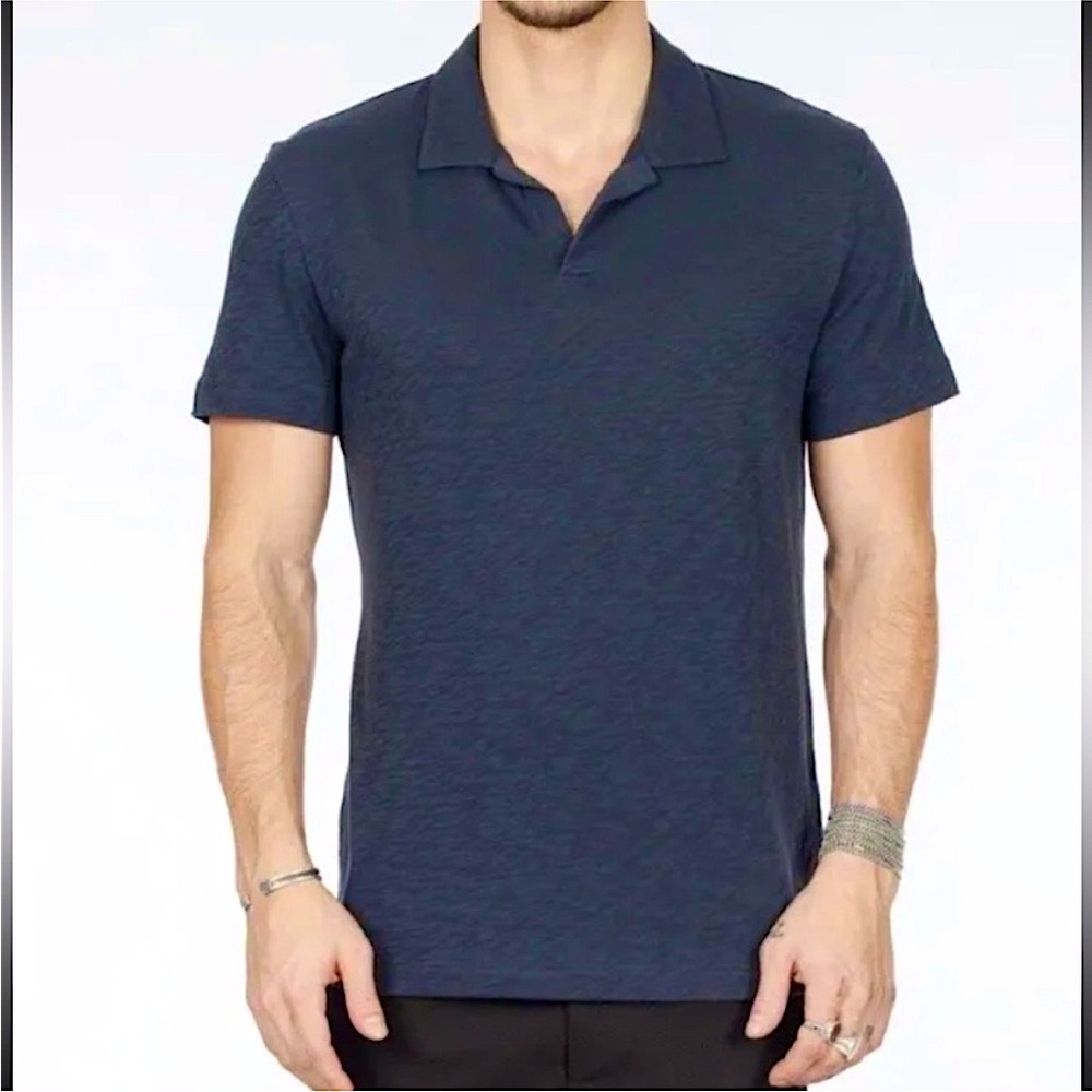 Theory Willem Nebulous Slub Polo Shirt Mens S Small Navy Blue Short Sleeves